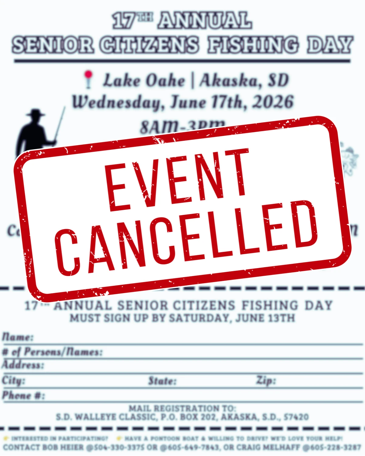 2026 17th Annual Senior Citizens Fishing Day Cancellation Notice